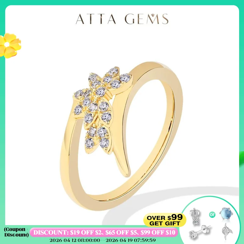 

ATTAGEMS Solid 14K 10K 585 Yellow Gold Moissanite Rings for Women luxury Floral Shape Wedding Party Christmas Engagement Jewelry