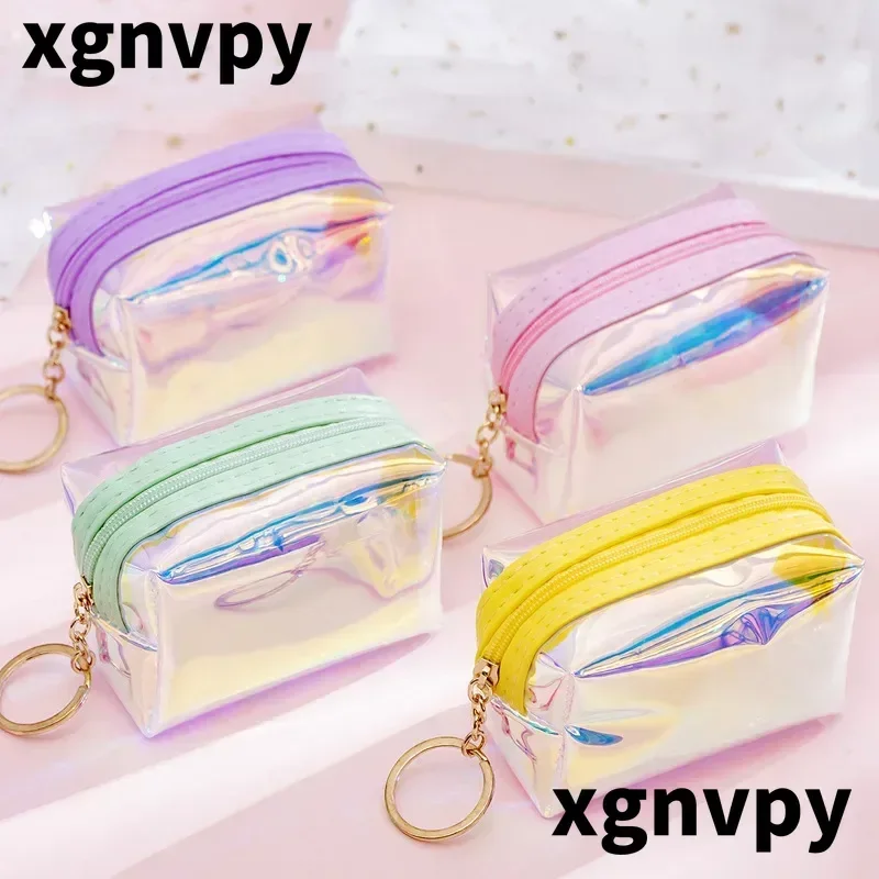 xgnvpy Heart-Shaped Laser Coin Purse with Keychain - Cute Bag for Girls and Students