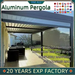 Bioclimatic Aluminum  Pergola 3x4m/10x13ft Automatic flip louvered roof with LED roller blinds Factory Customize swimming pool