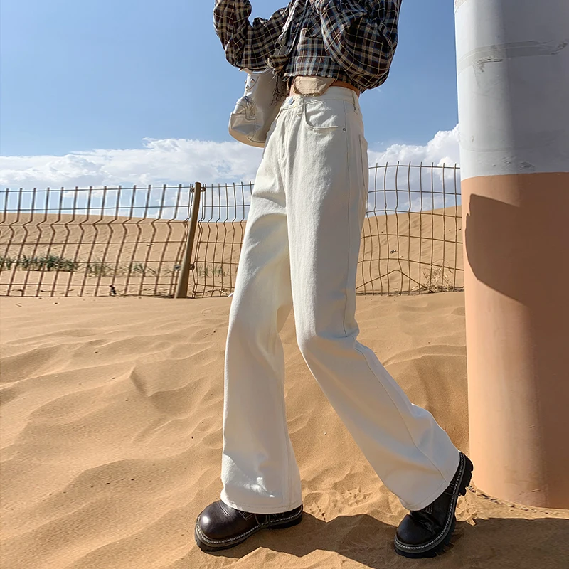 

Женские прямые джинсы для отдыха, удобные, приятные для кожи, свободные, с высокой талией, широкие джинсовые брюки, мешковатые брюки, корейский уличный стиль