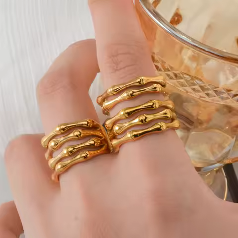 Zen Bamboo Ring for Women Gold Plated Stainless Steel New Chinese Style Minimalist Elegant Ring Jewelry Gift Idea for Her