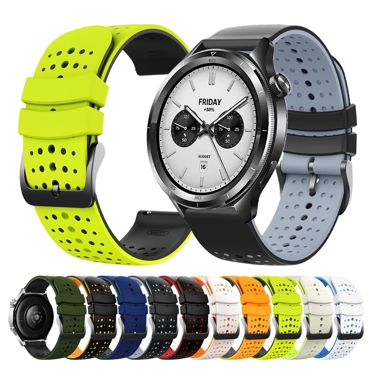 Pulseira de 22mm para Xiaomi Watch 5 2pro, pulseira ajustável de silicone de 22mm para Mi Watch color 2/S4 S3 S2 46mm S1.