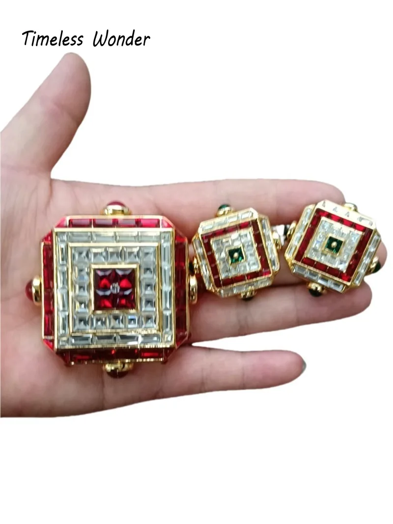 Timeless Wonder Fancy Zircon Geo Square Brooch Pins for Women Designer Jewelry Runway Top Punk Luxury Rare Gift Sweet Set 7561