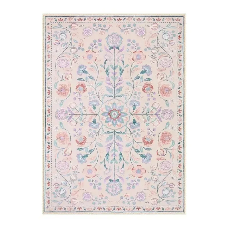 Living Room Carpet Non-slip Soft Machine Washable Floor Mat Bohemian Pink Floral Rug Bedroom Home Decoration Mats Washable Rugs - view 3
