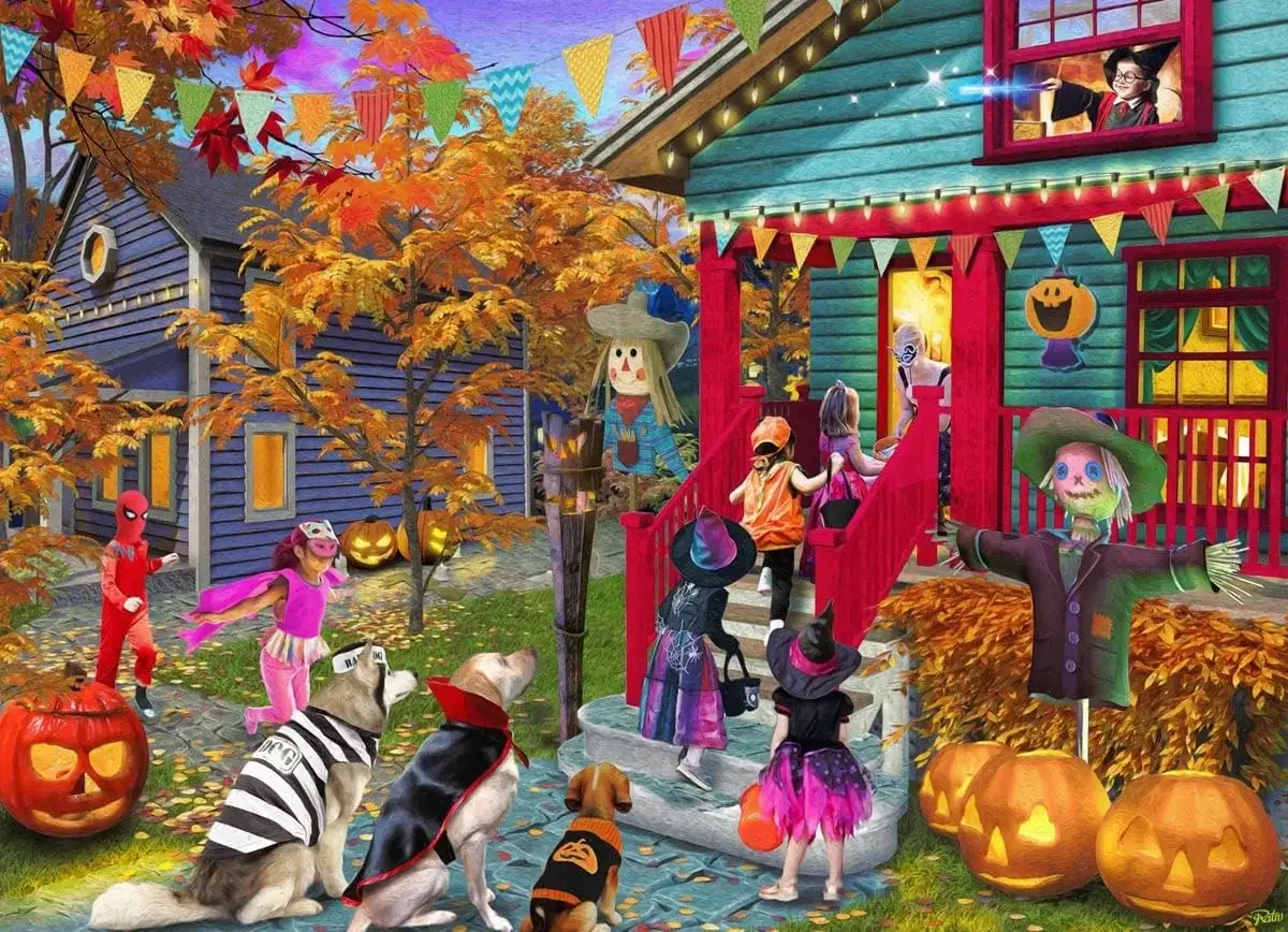 

Halloween Night Trick or Treat Adult Wooden Jigsaw Puzzles 1000/500/300pcs for Gameroom Bedroom Home Decor Birthday Party Gift