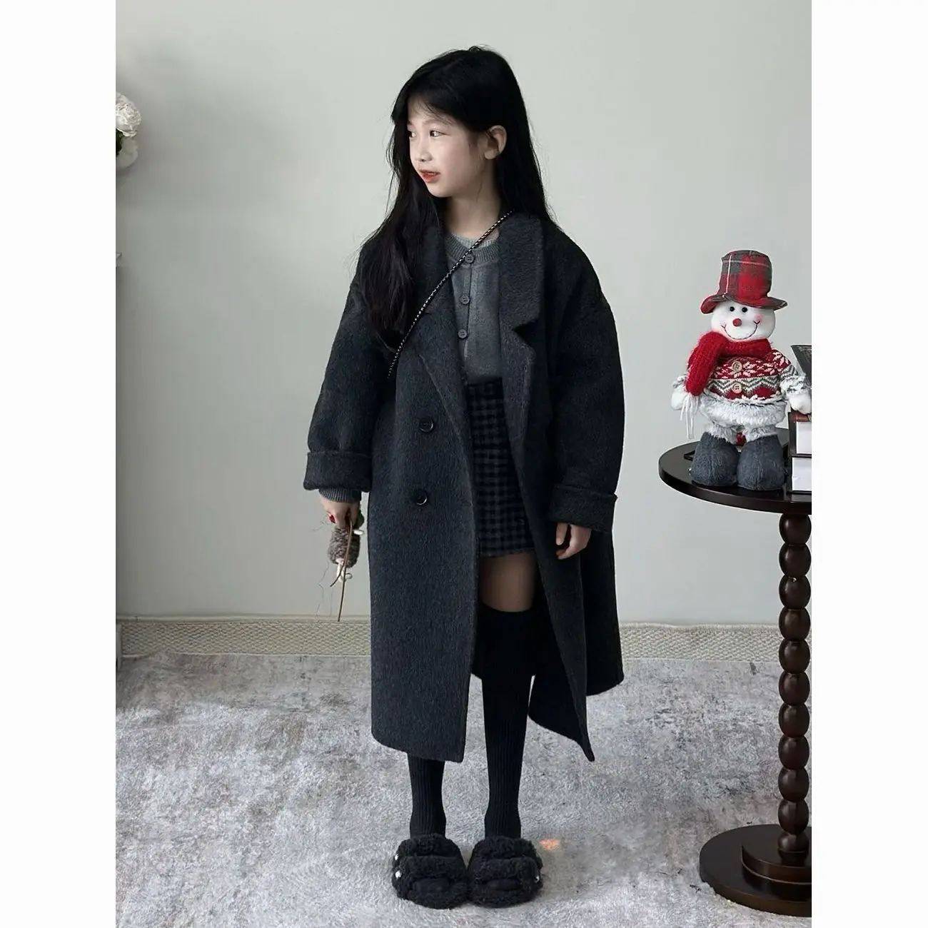 

Girls Wool Coat Autumn Winter Children's Double Breasted Lapel Trench Coat Kids Fashion Outerwear