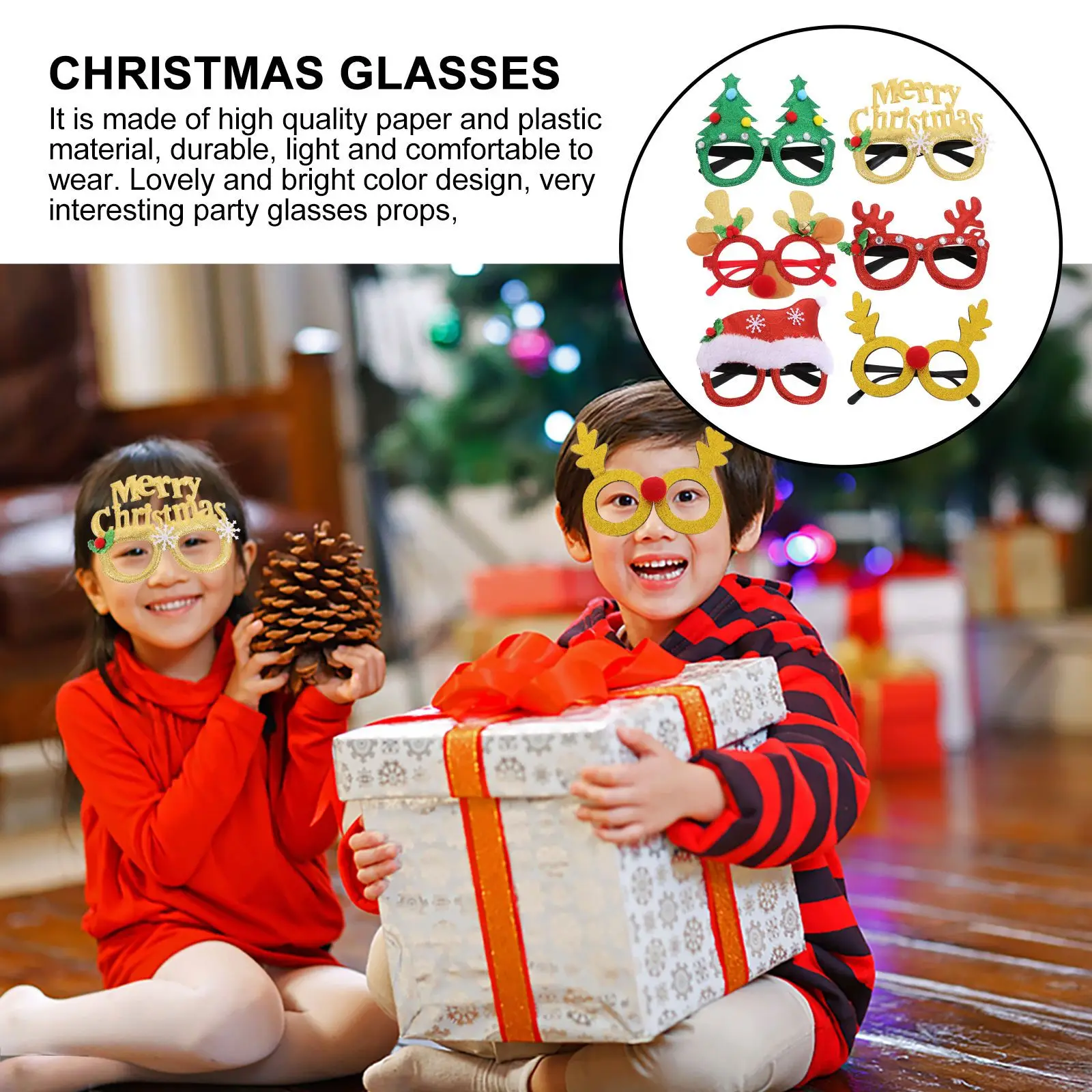 

6Pcs Christmas Glasses Party Props for Adults Kids Decorative Frames Festival Photo Shoot Accessories Christmas Glasses Frames