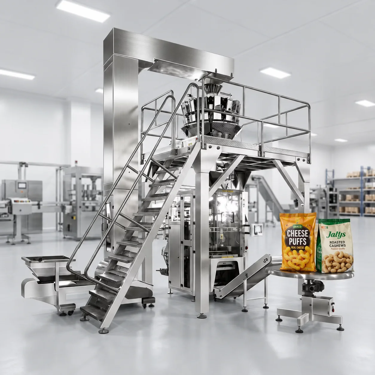 Vertical Form Fill Seal VFFS Automatic Pecan Nuts Packing Machine with Multihead Combination Weigher