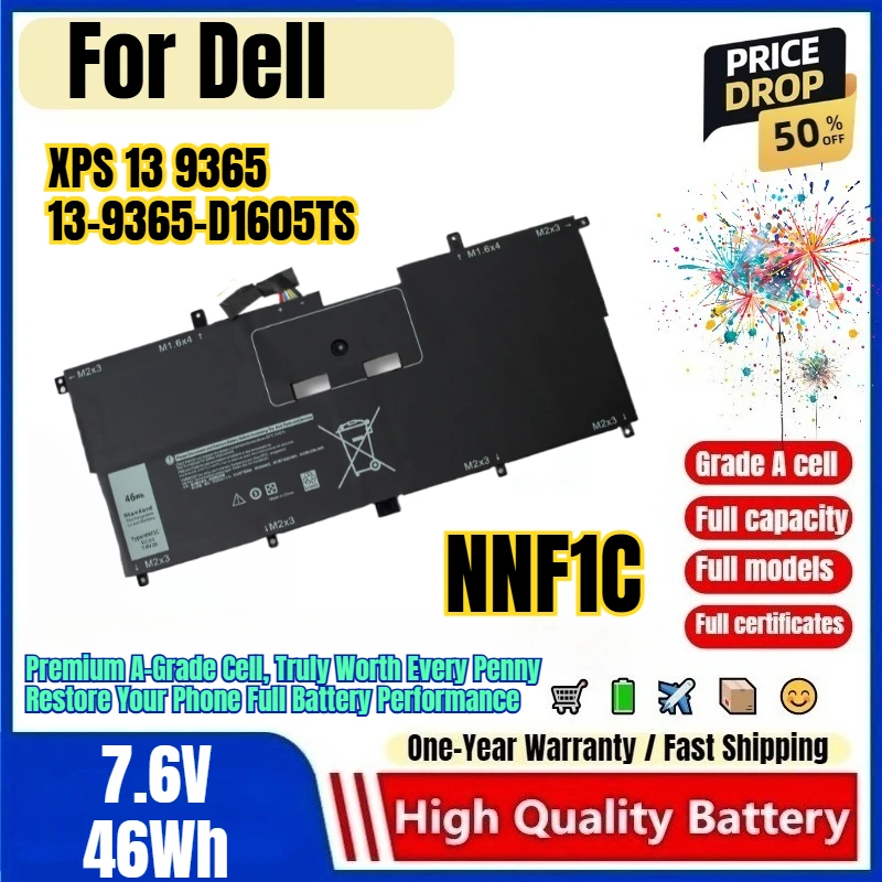NNF1C для ноутбука Dell XPS 13 9365 13-9365-D1605TS, аккумулятор с 0 циклами зарядки, высококачественная замена батареи, элемент класса А.