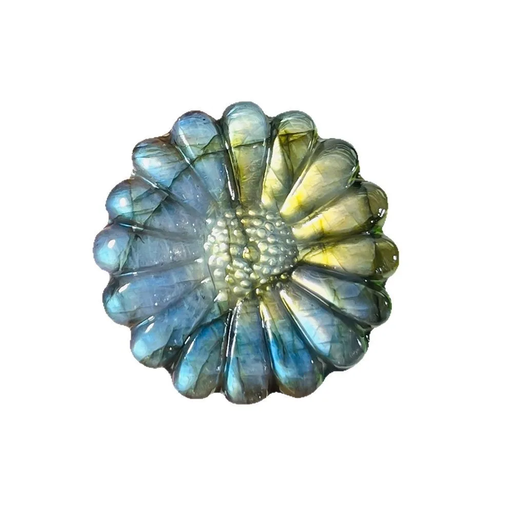 해바라기 천연 래브라도 라이트 크리스탈 원시 보석 수제 Fengshui 동상 치유 크리스탈 공예 매력 장식 DIY 선물 홈 데코