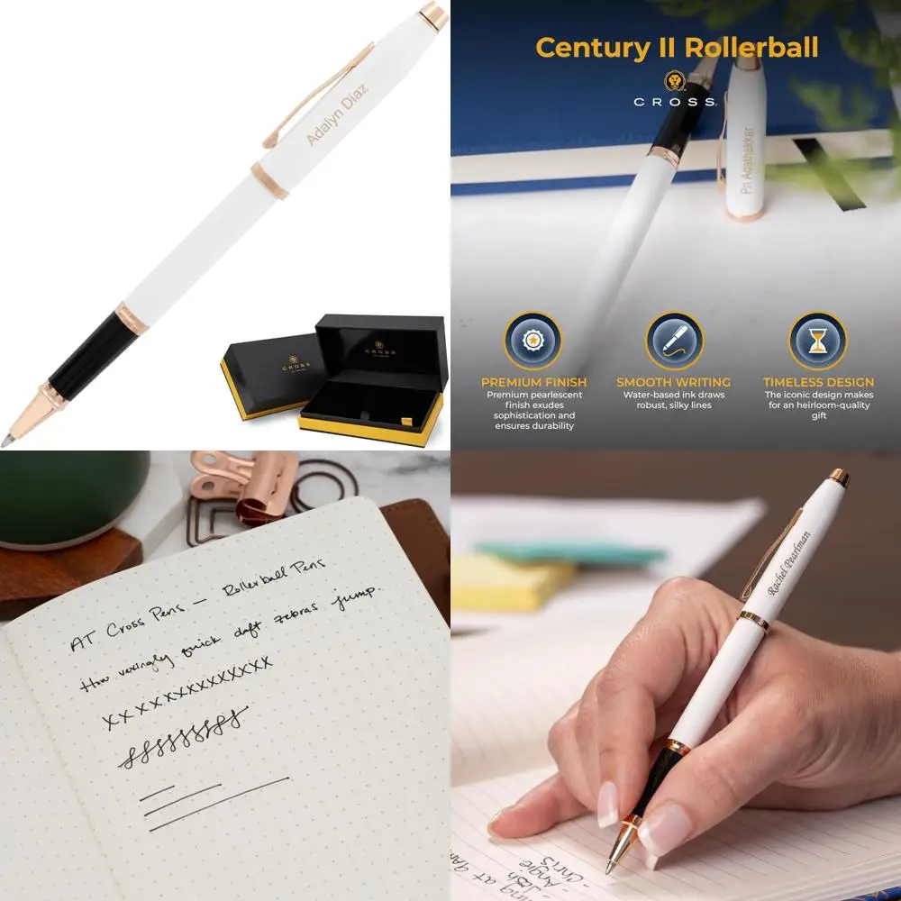 

Pearlescent White Lacquer Rollerball Pen with Rose Gold Trim - Engraved Mother's Day Gift