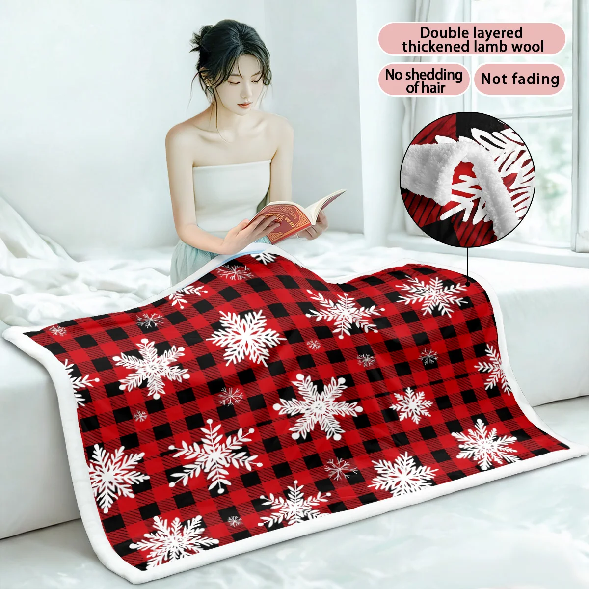 1 قطعة الأحمر متقلب ندفة الثلج طباعة تقليد بطانية صوف الضأن لينة غرفة المعيشة أريكة قيلولة السجاد أحجام متعددة آلة قابل للغسل #6