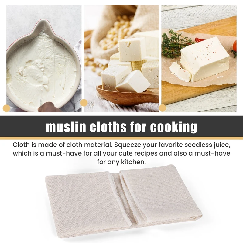Muslin Cloths for Cooking, Pack of 5 (50X50CM), Unbleached, Cotton Reusable and Washable Cheese Cloths for Straining-A27I