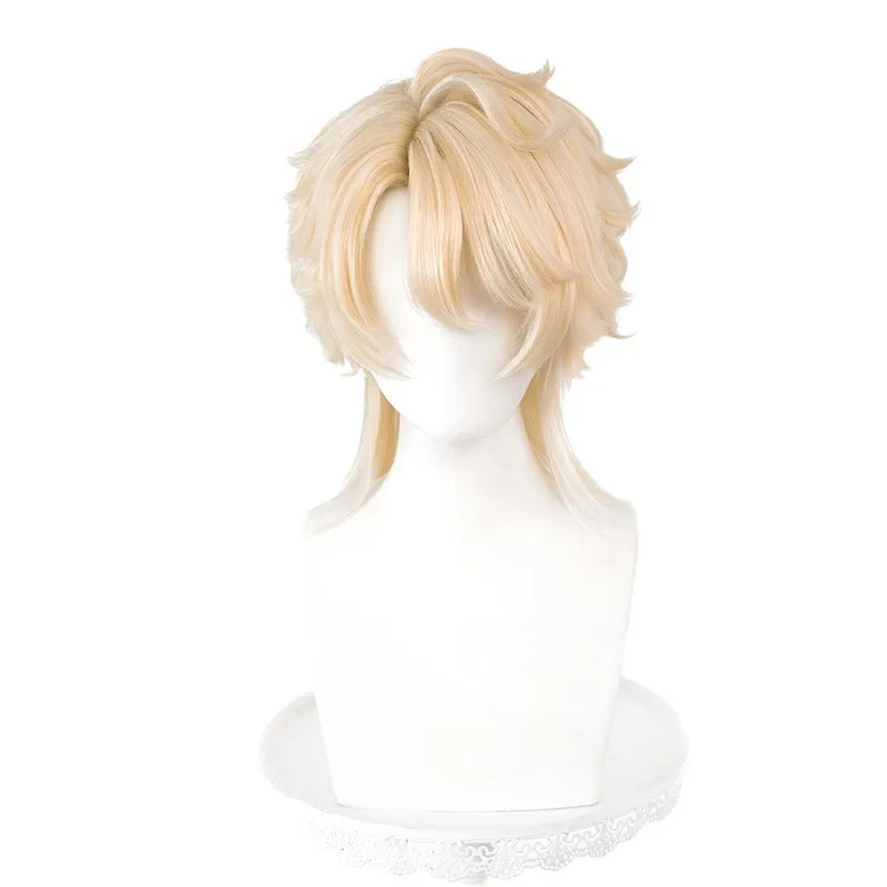 

Game Genshin Impact Varka Cosplay Anime Wig Light Gold Heat Resistant Fiber Hair Halloween Carnival Party Prop For Men Accessory