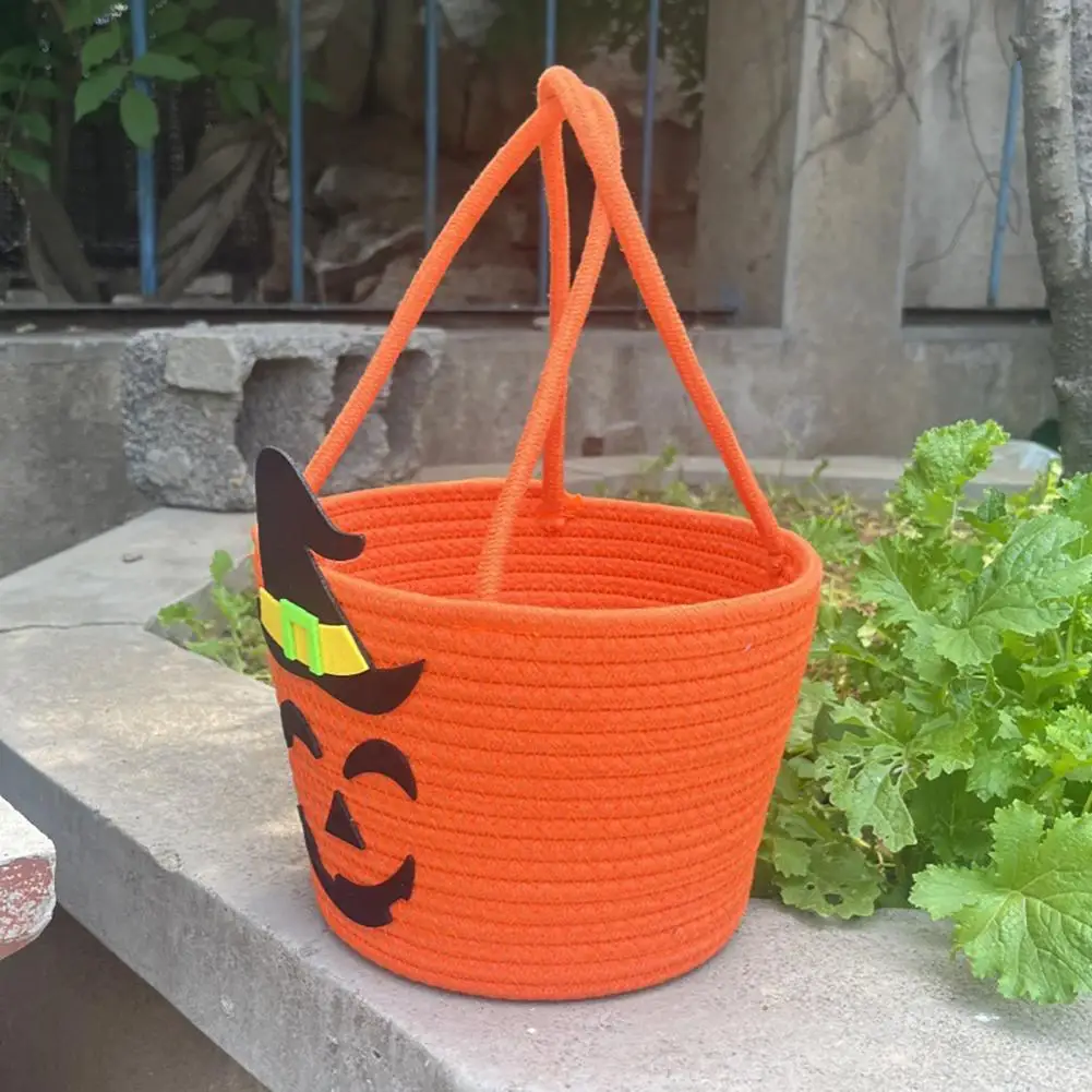 Cesta de dulces de Halloween para niños, cesta de almacenamiento de bolsas de dulces de Halloween con asa, Cubo de calabaza no tejido