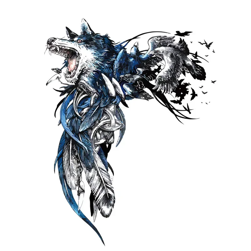 

13 см * 17 см модная переводная картинка с волком и перьями ПВХ мотоциклетная Автомобильная Наклейка Автомобильные аксессуары