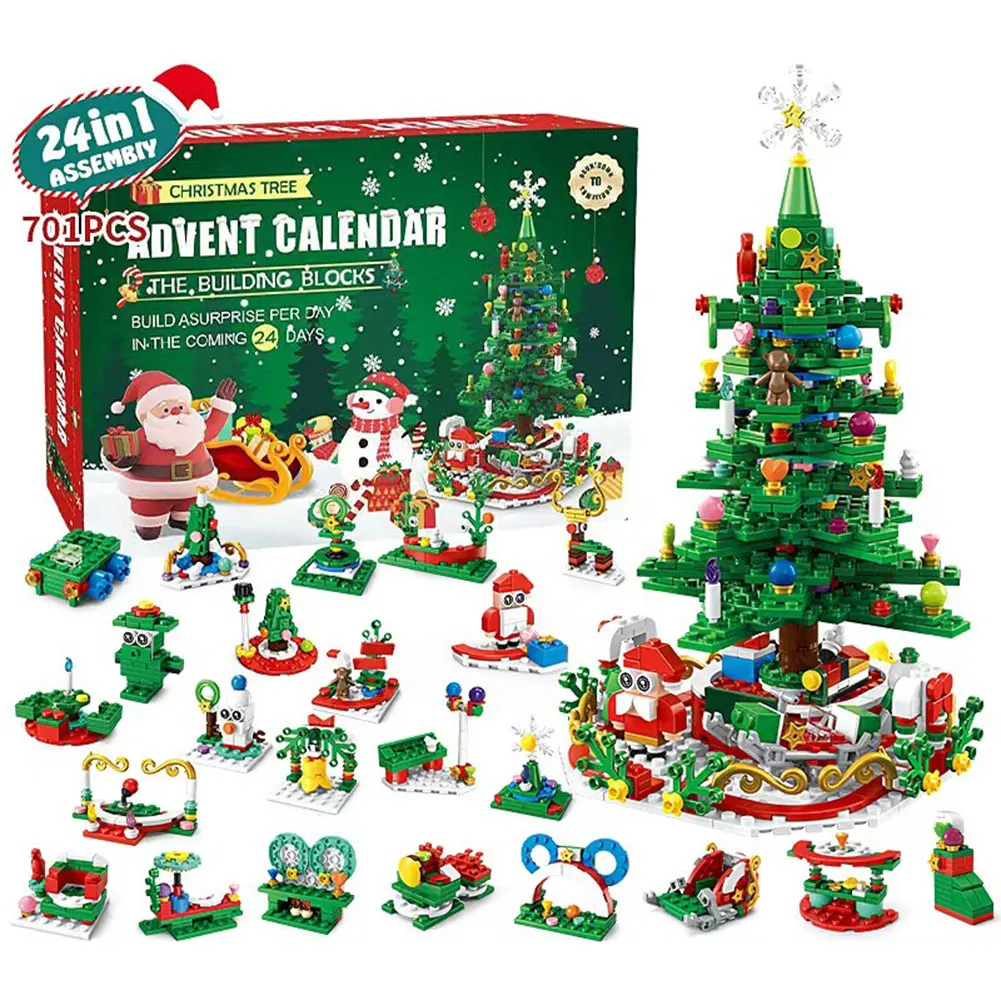 24 Days Christmas Tree Building Blocks Toys Advent Calendar DIY Xmas Tree Building Bricks Christmas Countdown Calendar Gifts Box