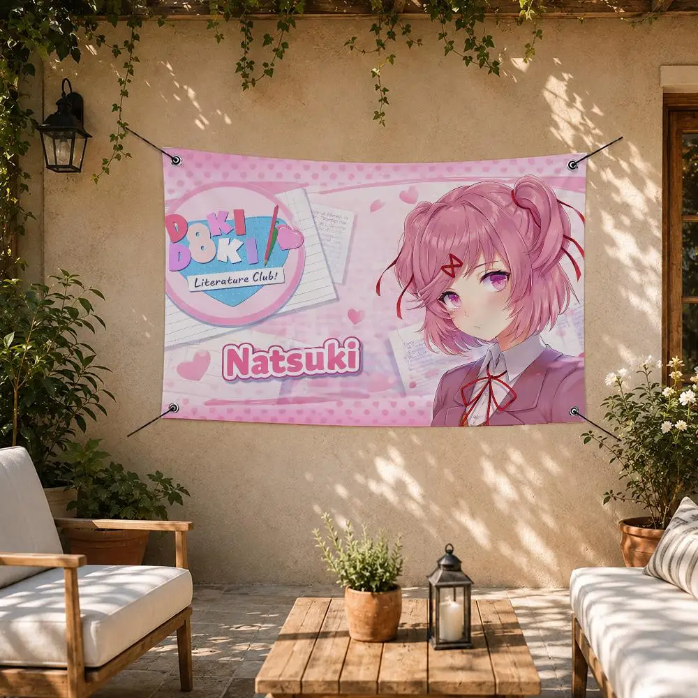 Game Doki Doki Literature Club! Flags Room Bedroom Home Outdoor Wall Hanging Concert Printed Background Decoration Art Banne