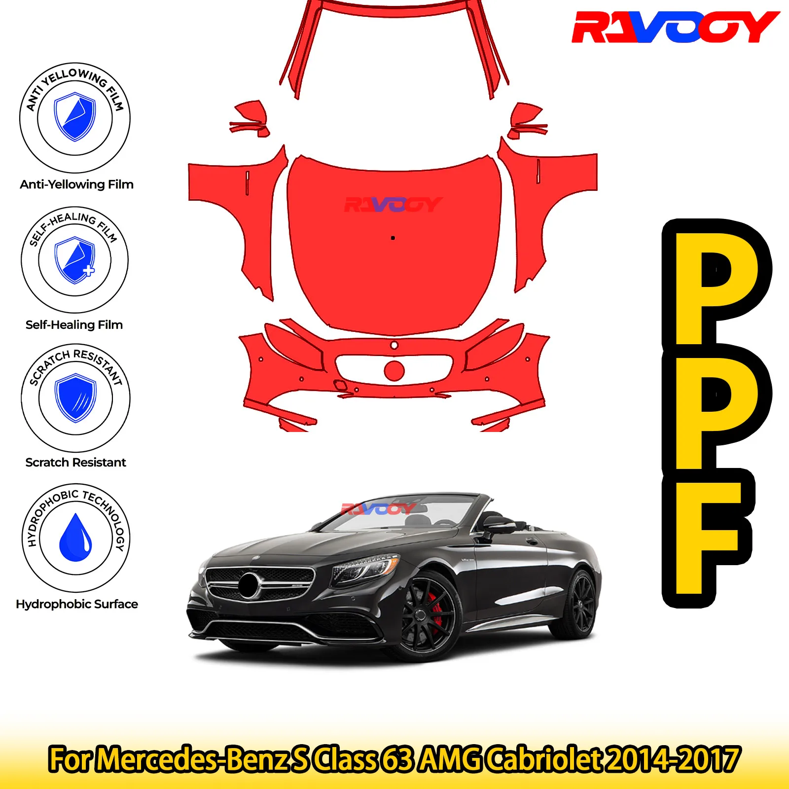 

For Mercedes-Benz S Class 63 AMG Cabriolet 2014-2017 Glossy Matte Black Precut front PPF Kit Paint Protection Film