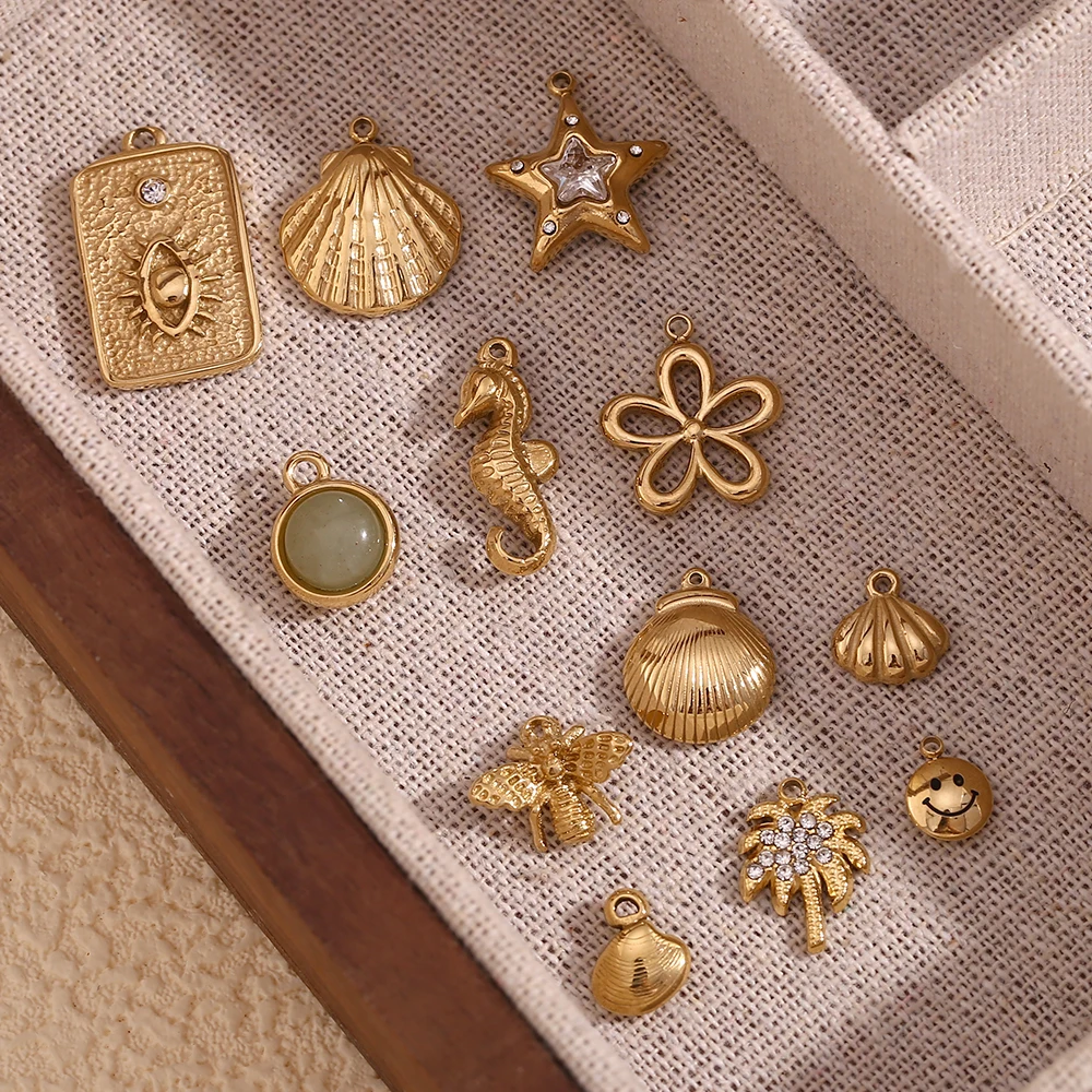E.B.belle DIY Star Flower Bowknot 14K Gold Plated charms for jewelry making Waterproof pendant stainless steel jewelry woman