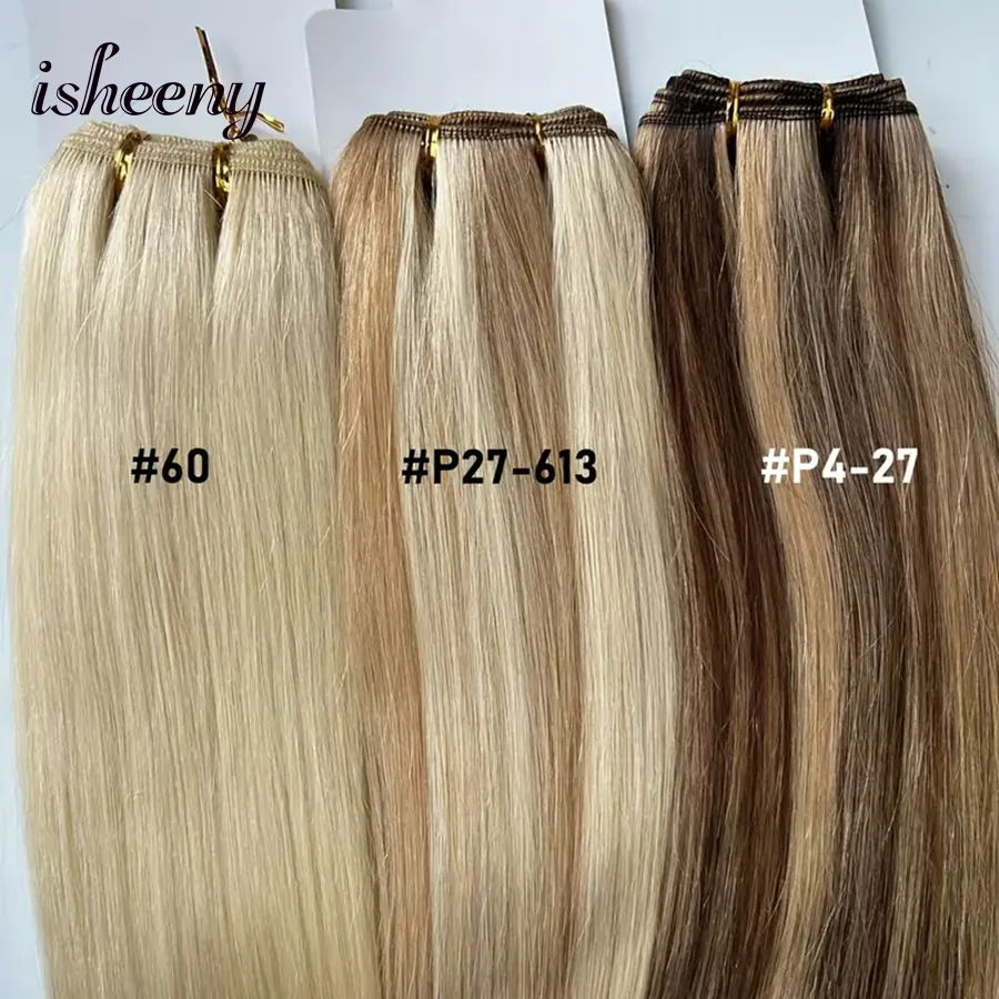

12 16 20 24 inches Human Hair Weft Highlight Blonde Double Weft Hair Bundles Sewing In Hair Weaves 50g/bundle For Women