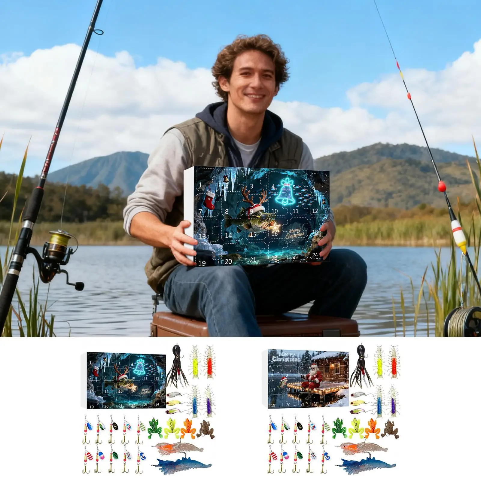 

24-дневная рождественская рыбалка, рождественский календарь обратного отсчета, рыболовная приманка, снасти для папы, парня, подростков, мужчин, рыбаков