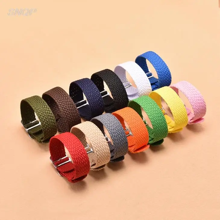 Solid color For Perlon Woven Nylon watchbands 14mm 16mm 18mm 20mm 22mm  bracelet fabric Woven Watch Strap Band Buckle belt black