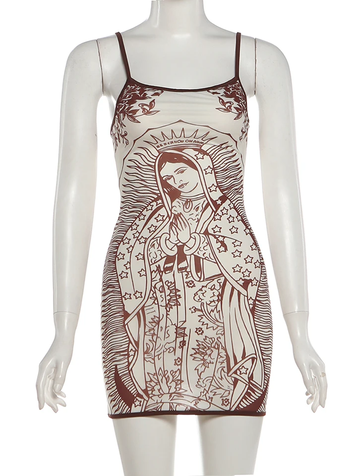 Vestido Sisterlinda Transparente para Mujer, Estampado Artístico, Escote Bajo, Ajustado, Alta Elasticidad, Sexy, Medianoche, Verano, Nueva Tendencia, Mini Bodycon 6