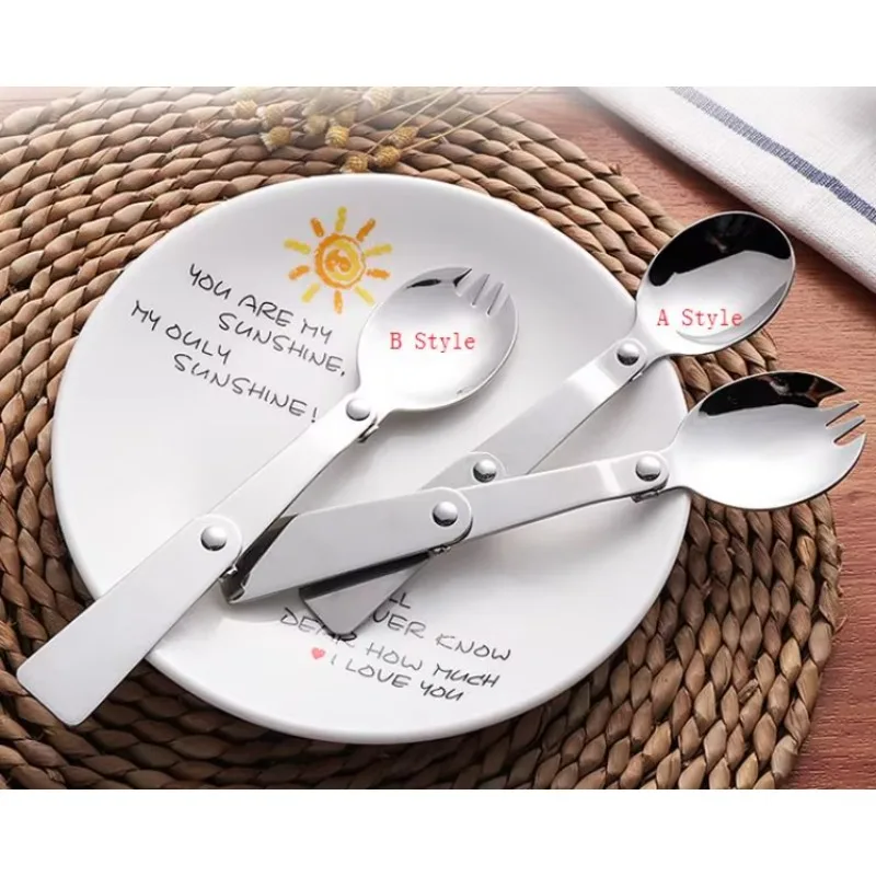 Outdoor Camping Hiking Stainless Steel Metal Fork Spoon Tableware Cookout Picnic Foldable Spork