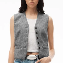 Gilet per donna motivo a spina di pesce giacca senza maniche retrò gilet in maglia da donna gilet Vintage 2023 abbigliamento Boho