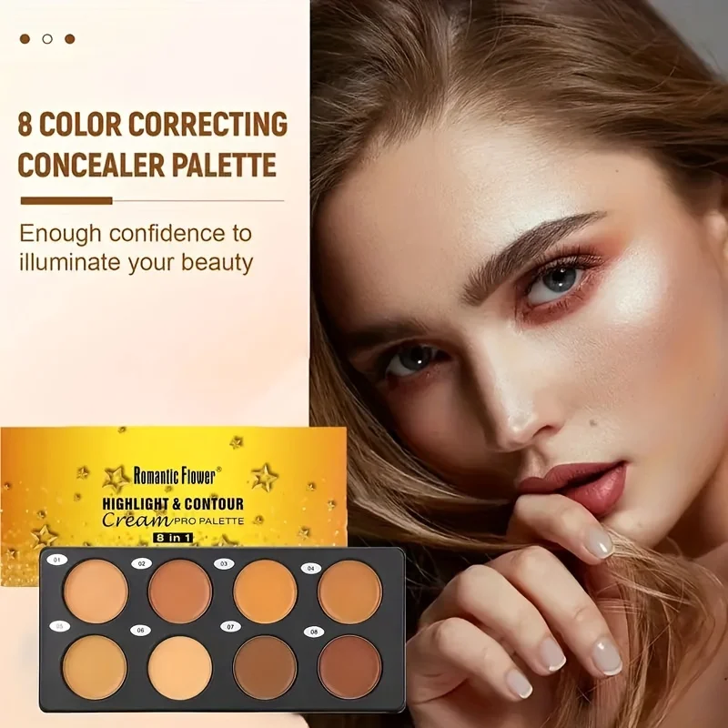 Crema de Maquillaje facial de 8 colores, paleta correctora de contorno, barra de sombra de ojos profesional para cobertura completa, base de larga duración