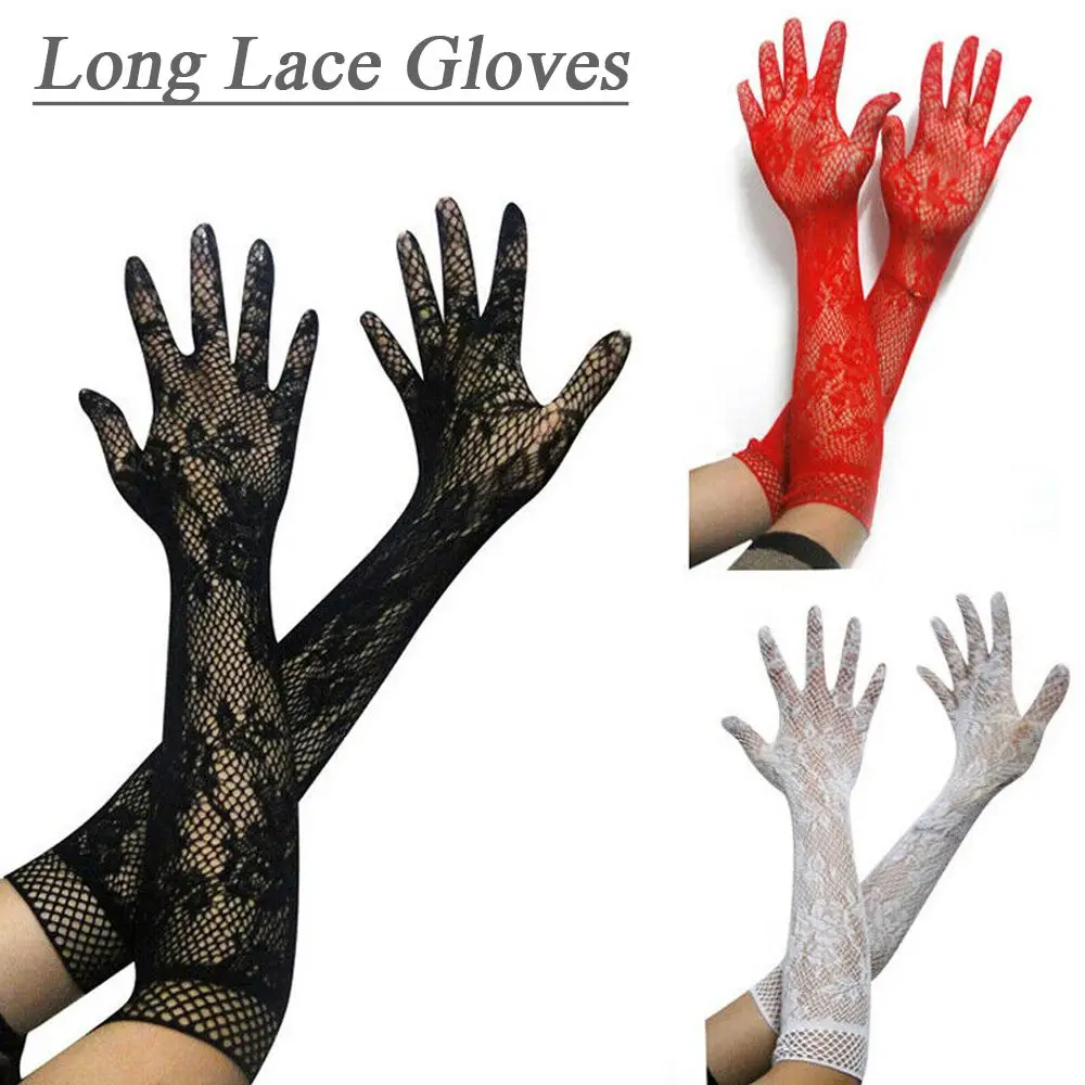 A Pair of Sexy Mesh Floral Long Fancy Dress Christmas Halloween Gloves Gothic Punk Mittens Lace Gloves