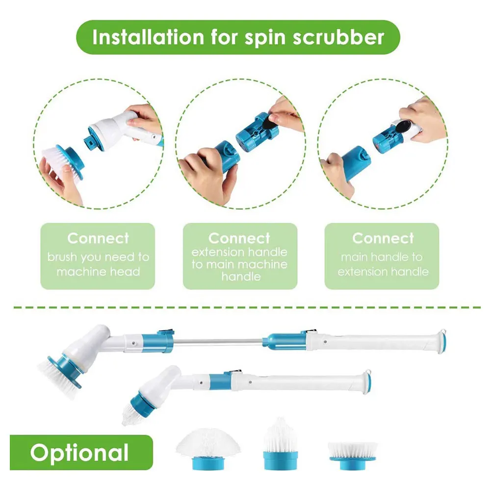 Electric Spin Cleaner Electric Rotating Scrub Brush Electric Spin Scrubber with Telescopic Rod Kitchen Bathroom Cleaning Gadgets