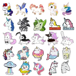 Cartoon Cute Donut Unicorn Enamel Pins UFO Mermaid Skeleton Flying Pony Metal Brooch Badge Trendy Charm Lapel Jewelry Gifts