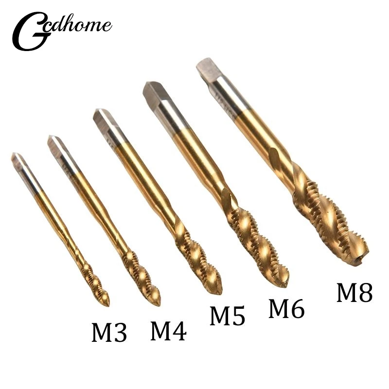 

Titanium Coated Thread Tap Drill Metric Hss Spiral Fluted Machine Screw Tap M3 M4 M5 M6 M8 Spiral Pointed Taps