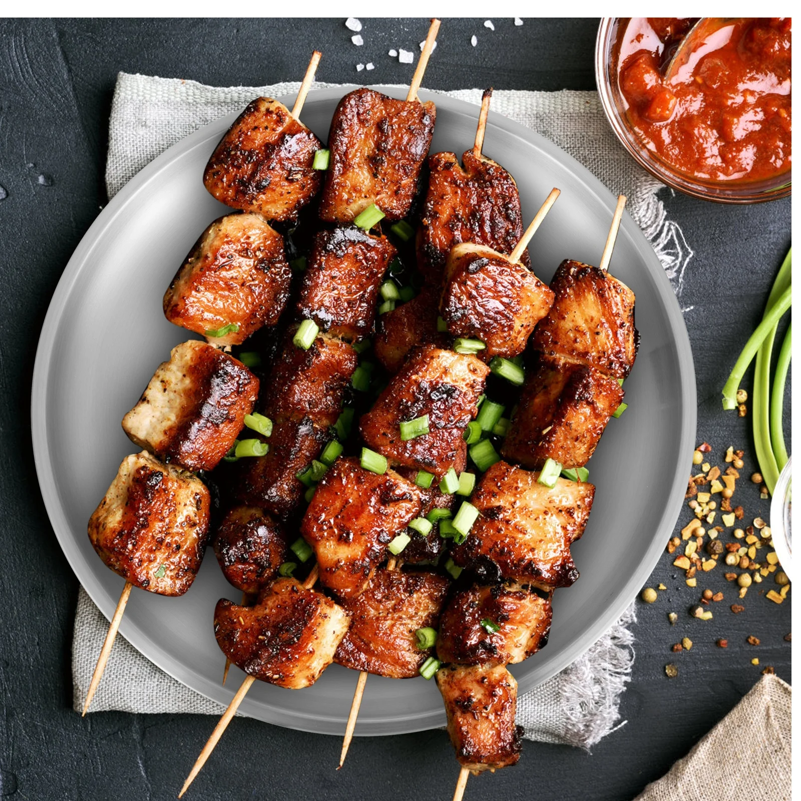 

Stainless Steel Bakeware Round Pan Dish Plate Rustproof Bbq Picnic Party Camping Food Storage Snack Plate