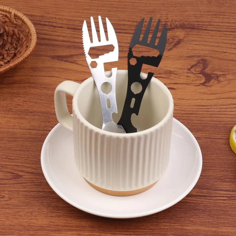 1/5 قطعة 10 في 1 مجموعة أواني التخييم الفولاذ المقاوم للصدأ السفر التنزه أدوات المائدة شوكة ملعقة فتاحة في الهواء الطلق بقاء والعتاد أدوات المائدة #4