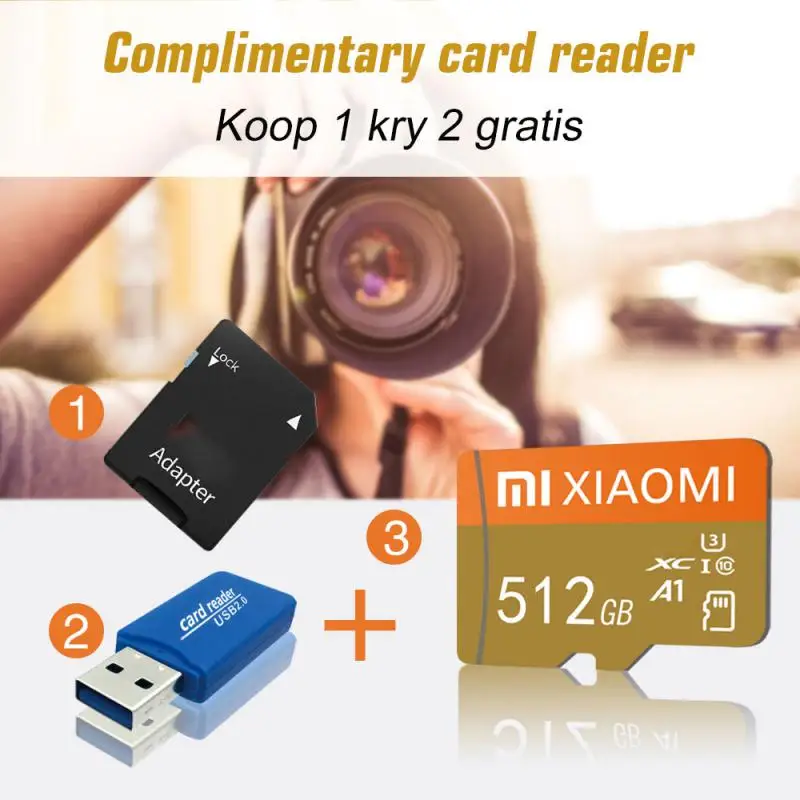 XIAOMI-Carte Micro TF/SD d'origine, 256 Go 512 Go 64 Go 1 To 2 To, carte mémoire haute vitesse U3 A1 classe 10 SD TF pour adaptateur d'appareil photo