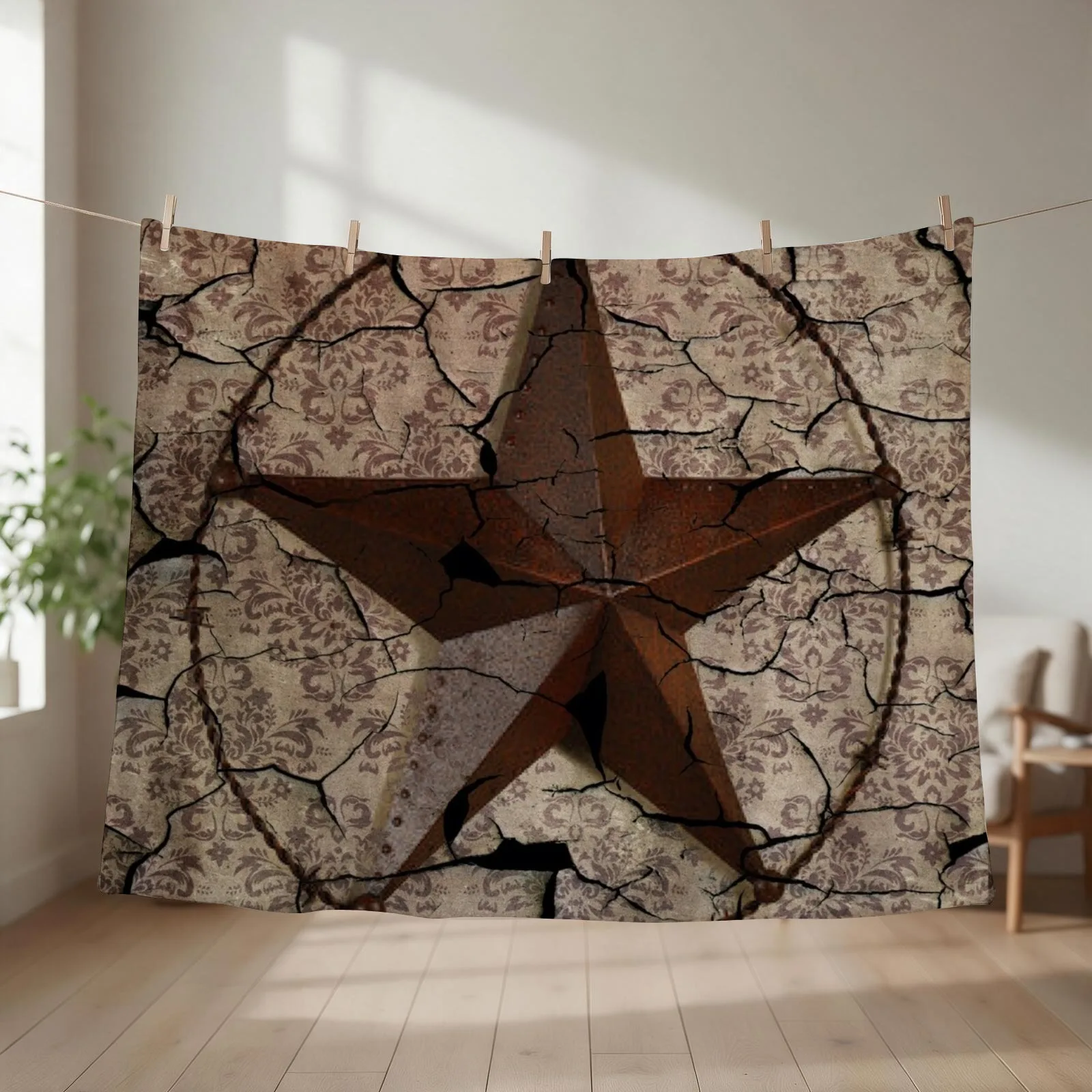 vintage damask rustic western countrystar Throw Blanket Moving Nap warm winter anime Blankets