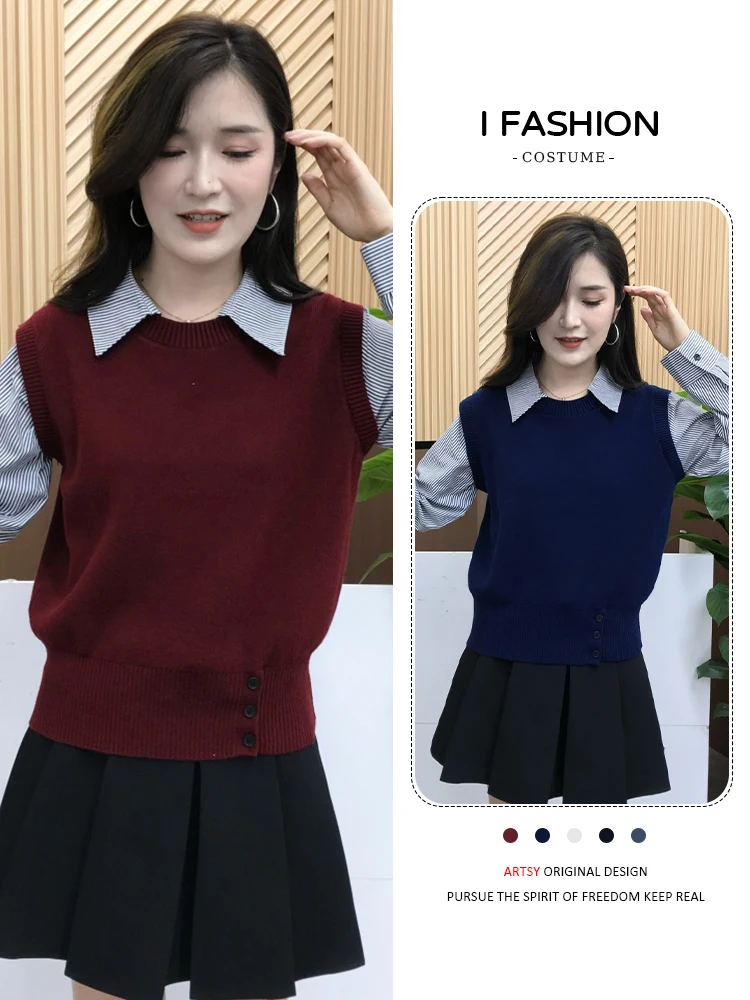 

Ele Street Sle Patchwork Knitwear Women's Spring Autumn New Small Size Slimming Versatile Striped Knitted irt