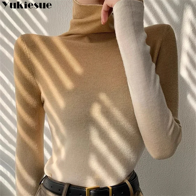 

Women Fashion Slim Gradient Sweaters 2023 Autumn Winter New Female Clothing Korean Edition Long Sleeve Turtleneck Knit Pullovers