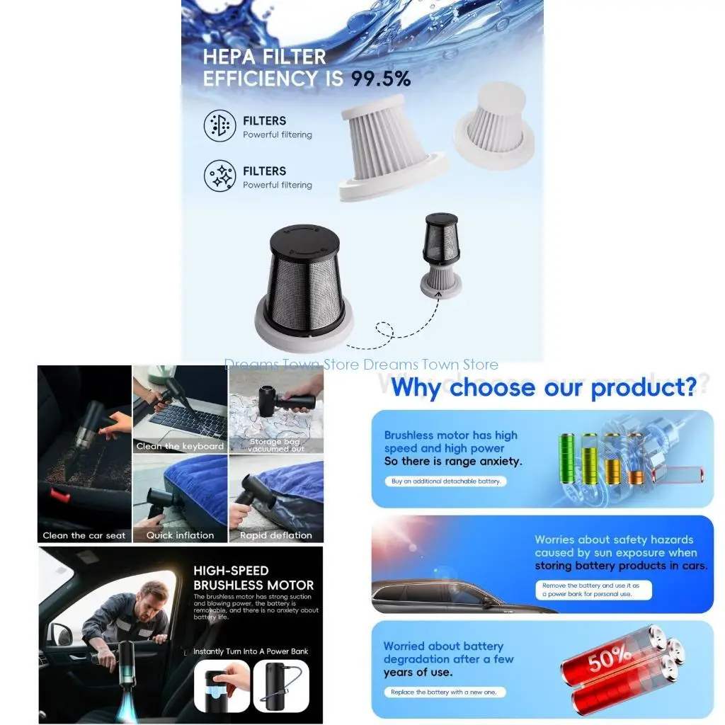 HX6A Rechargeable Multifunction Air Duster 120W Brushless Motor Portable Vacuum Cleaner 78000RPM
