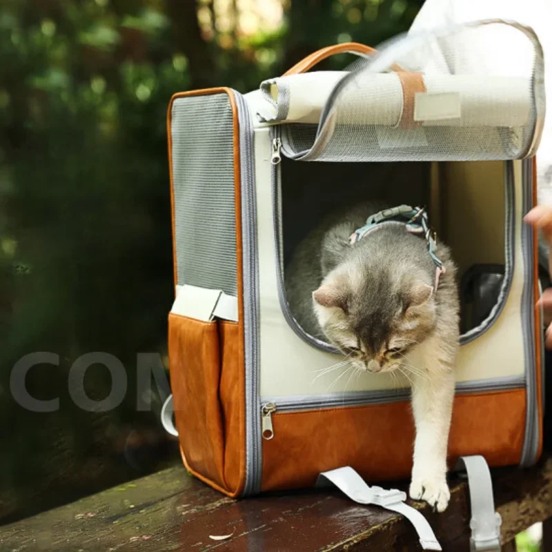 Puppies Out Cat Carrier Breathable Shoulders Animal Backpack Large Capacity Cat Basket Rolling Shutter Window Cat Transport Case