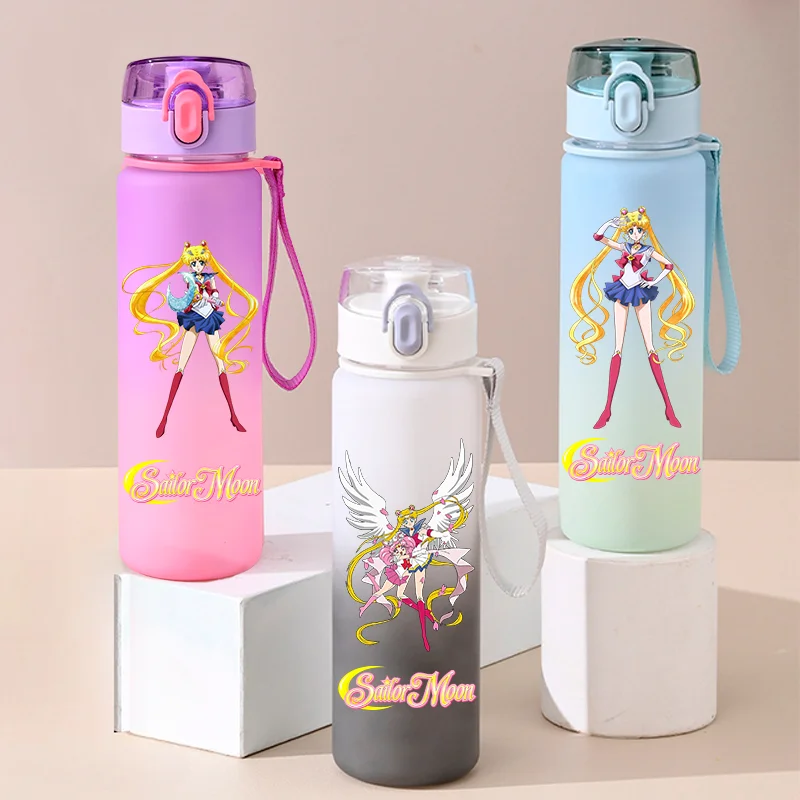 Sailor Moon 550ML Large Capacity Gradient Color Children Water Cup Portable Plastic Aldult Outdoor Sport Water Bottle Gifts