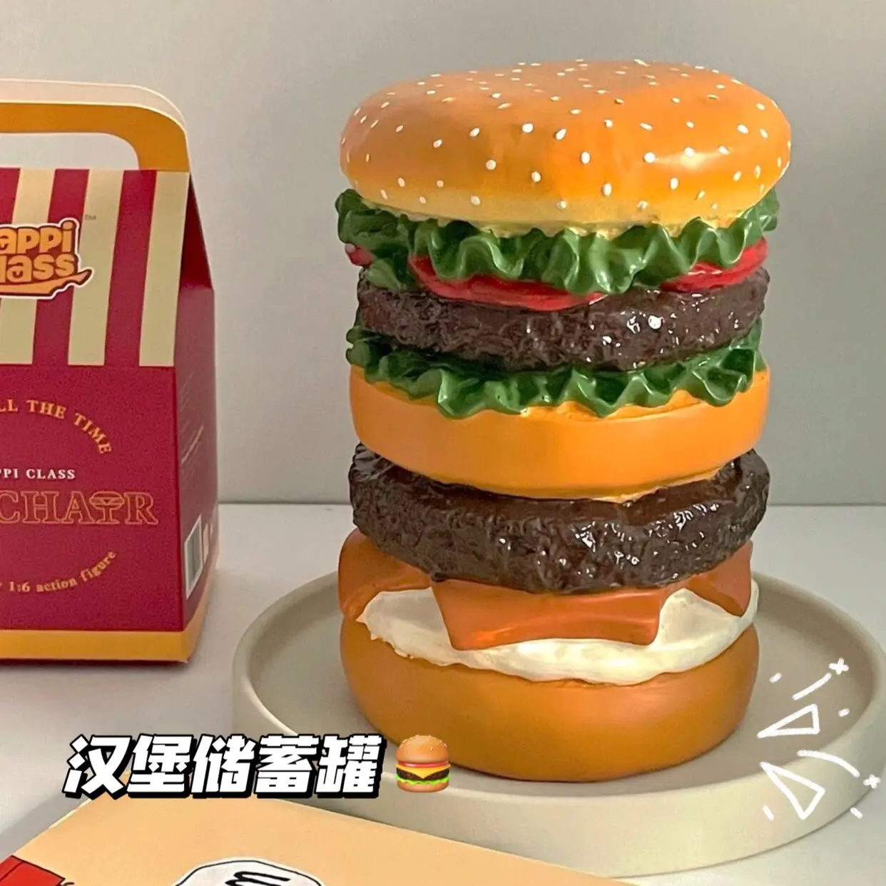 resin Hamburger piggy bank Figurines Home Decor Garden Ornament Crafts Room Wedding Decoration jar Gift statue