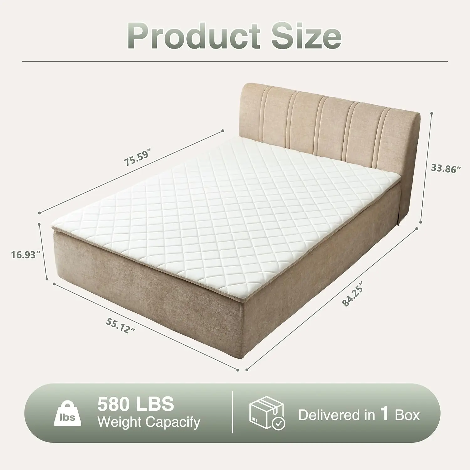 Full Boneless Bed Frame with Mattress No Assembly Oatmeal, Customized