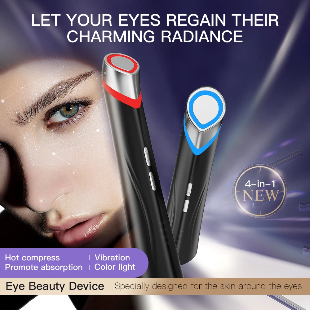 เครื่องนวดหน้า 4 in 1 สำหรับบำรุงรอบดวงตา พร้อมแสงบำบัด LED สีแดง ช่วยผ่อนคลาย ลดรอยคล้ำใต้ตา ถุงใต้ตา และอาการบวม เครื่องมือดูแลผิว