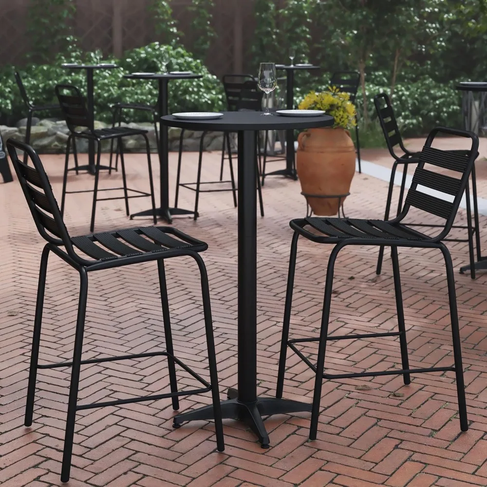 

23.25" Round Aluminum Indoor-Outdoor Bar Height Table with Flip-Up Table, BlackContemporary style flip-up dining table