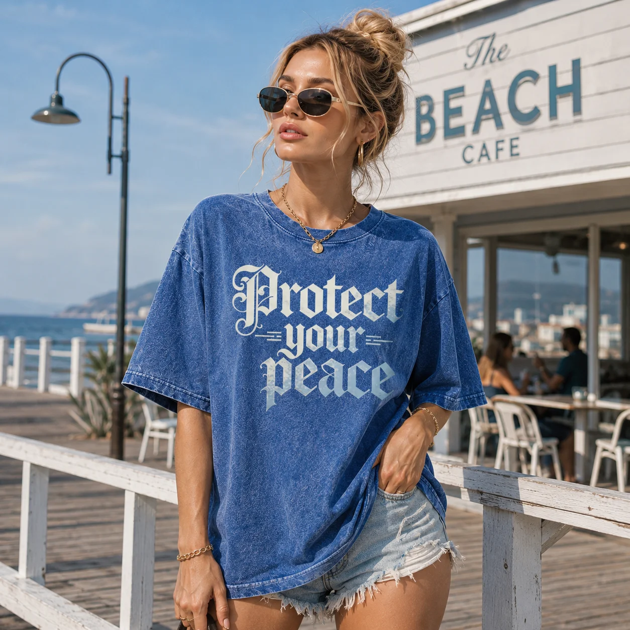 Vintage Acid Washed Oversized T Shirt Protect Your Peace Gothic Letter Graphic Tee Y2K Streetwear Short Sleeve Top Casual Loose