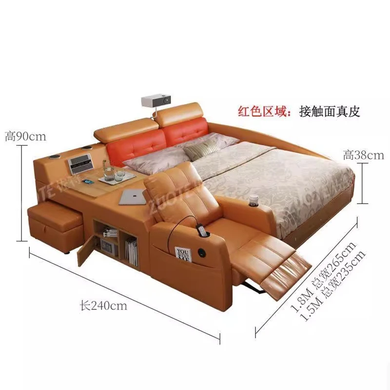 Leather Dressing Table Beds Electronic Massager Multifunctional Storage Space Bed Queen Upholstery Camas De Dormitorio Furniture